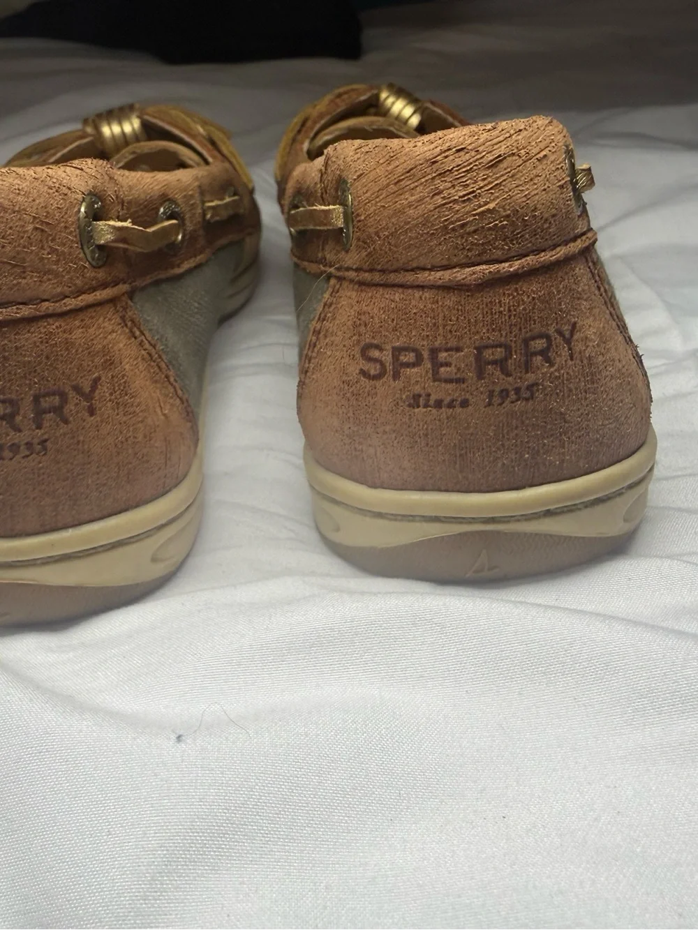 Sperry Two-Tone Tan and Brown Leather/Suede Boat Shoes Size 7